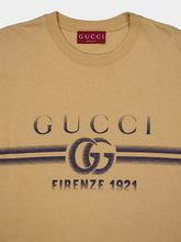 Gucci Beige Cotton Jersey T-Shirt with Gucci Print
