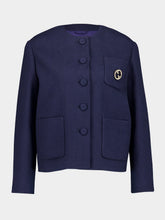 Gucci Dark Blue Cotton Tweed Jacket with Brooch