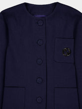 Gucci Dark Blue Cotton Tweed Jacket with Brooch