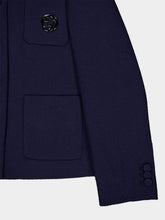 Gucci Dark Blue Cotton Tweed Jacket with Brooch