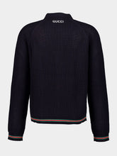 Gucci Navy Ajour Cotton Knit Cardigan with Web
