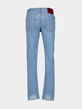 Gucci Blue Washed Denim Jeans with Web Detail