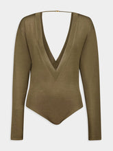 Saint Laurent Olive Green V-Neck Bodysuit