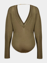 Saint Laurent Olive Green V-Neck Bodysuit