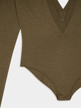 Saint Laurent Olive Green V-Neck Bodysuit