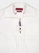Gucci White Denim V-Neck Shirt with Strings