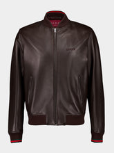 Gucci Black Leather Bomber Jacket with Web