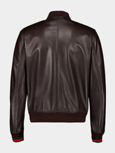 Gucci Black Leather Bomber Jacket with Web