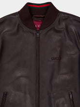 Gucci Black Leather Bomber Jacket with Web