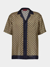Gucci Beige and Blue Printed Silk Shirt