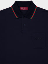 Gucci Dark Blue Embroidered Stretch Cotton Polo Shirt
