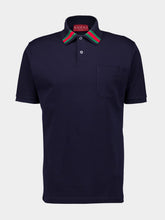 Gucci Navy Cotton Polo Shirt with Web