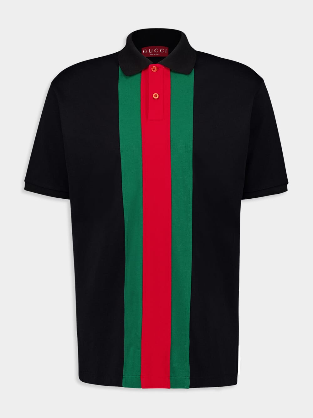 Gucci Black Cotton polo shirt with Web Fashion Clinic