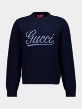 Gucci Dark Blue Wool Logo Knit Jumper