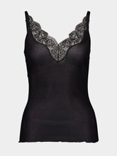 Saint Laurent Black Laced Ribbed Silk Tank Top