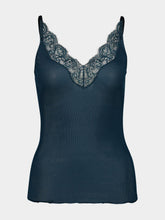 Saint Laurent Vert Iraty Lace-Trim Ribbed Silk Tank Top