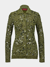Gucci Dark Green Tweed Blend Polo Cardigan
