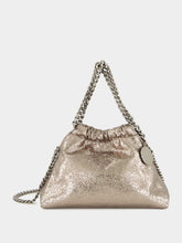 Steel Grey Falabella Mini Drawstring Bag in Metallic Cracklé
