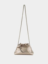 Steel Grey Falabella Mini Drawstring Bag in Metallic Cracklé