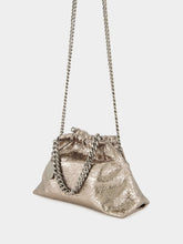 Stella McCartney Steel Grey Falabella Mini Drawstring Bag in Metallic Cracklé