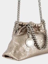 Stella McCartney Steel Grey Falabella Mini Drawstring Bag in Metallic Cracklé
