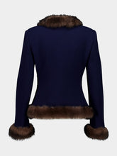 Valentino Garavani Indigo Blue Wool Crepe Jacket with Shearling Trim