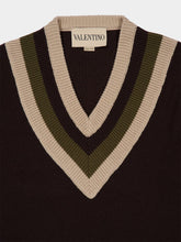 Valentino Garavani Dark Fudge and Beige Wool V-Neck Jumper
