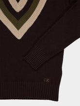 Valentino Garavani Dark Fudge and Beige Wool V-Neck Jumper
