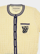Valentino Garavani Birch & Provence Blue Knit Short-Sleeve Cardigan