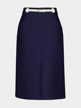 Valentino Garavani Indigo Midi Skirt with Leather Details