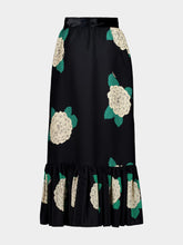 Valentino Garavani Black Midi Skirt with Hortensia Print