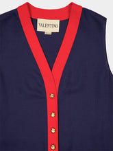 Valentino Garavani Indigo and Paris Red Viscose Linen Midi Dress