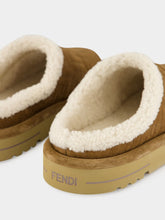 Fendi Brown Suede Shearling Sabot Slippers