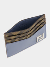 Fendi Blue Leather Card Holder with FF Canvas and FF Squared Detail