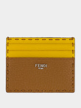 Fendi Brown and Sunflower Yellow Selleria Leather Card Case