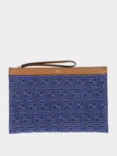 Fendi Blue FF Jacquard & Leather Flat Pouch