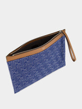 Fendi Blue FF Jacquard & Leather Flat Pouch