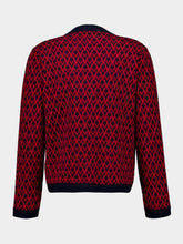 Valentino Garavani Navy and Red Wool V-Pattern Cardigan