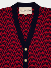 Valentino Garavani Navy and Red Wool V-Pattern Cardigan