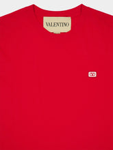 Valentino Garavani Red Cotton Jersey T-Shirt with VLogo Patch