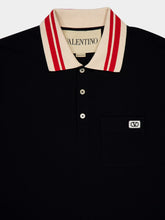 Valentino Garavani Black Cotton Piqué Polo Shirt with VLogo Patch
