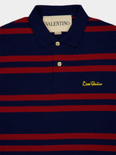 Valentino Garavani Blue and Red Cotton Polo with Embroidery
