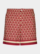 Valentino Garavani Red and Cream Cotton Bermuda Shorts with Toute la V Print