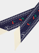 Valentino Garavani Blue and Red Cherryfic Silk Bandeau Scarf