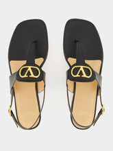 Valentino Garavani Black Flat Thong Sandals with Vlogo