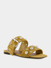 Valentino Garavani Crust Leather Studded Slide Sandals