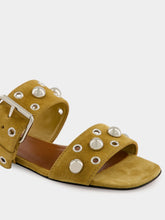 Valentino Garavani Crust Leather Studded Slide Sandals