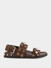 Valentino Garavani Brown Nellcôte Flat Suede Sandals with Studs