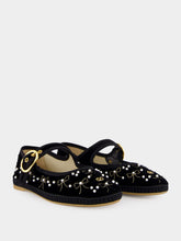 Valentino Garavani Black Velvet Ballerinas with Beaded Bows