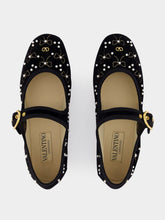 Valentino Garavani Black Velvet Ballerinas with Beaded Bows